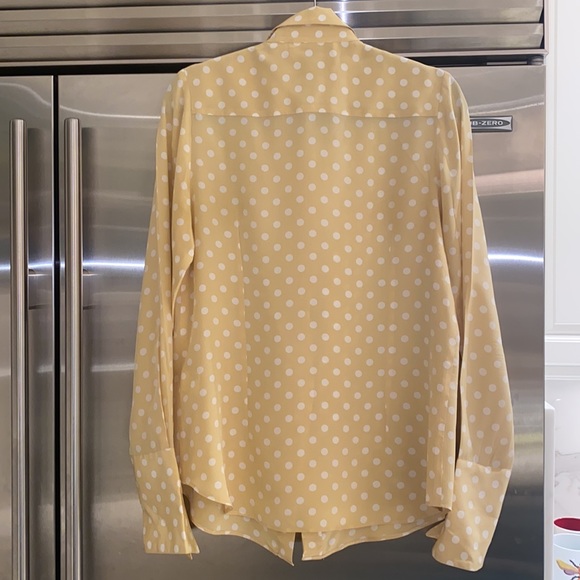 STYLE PARIS MADE IN FRANCE SILK POLKADOT YELLOW RUFFLE BLOUSE - Picture 9 of 9